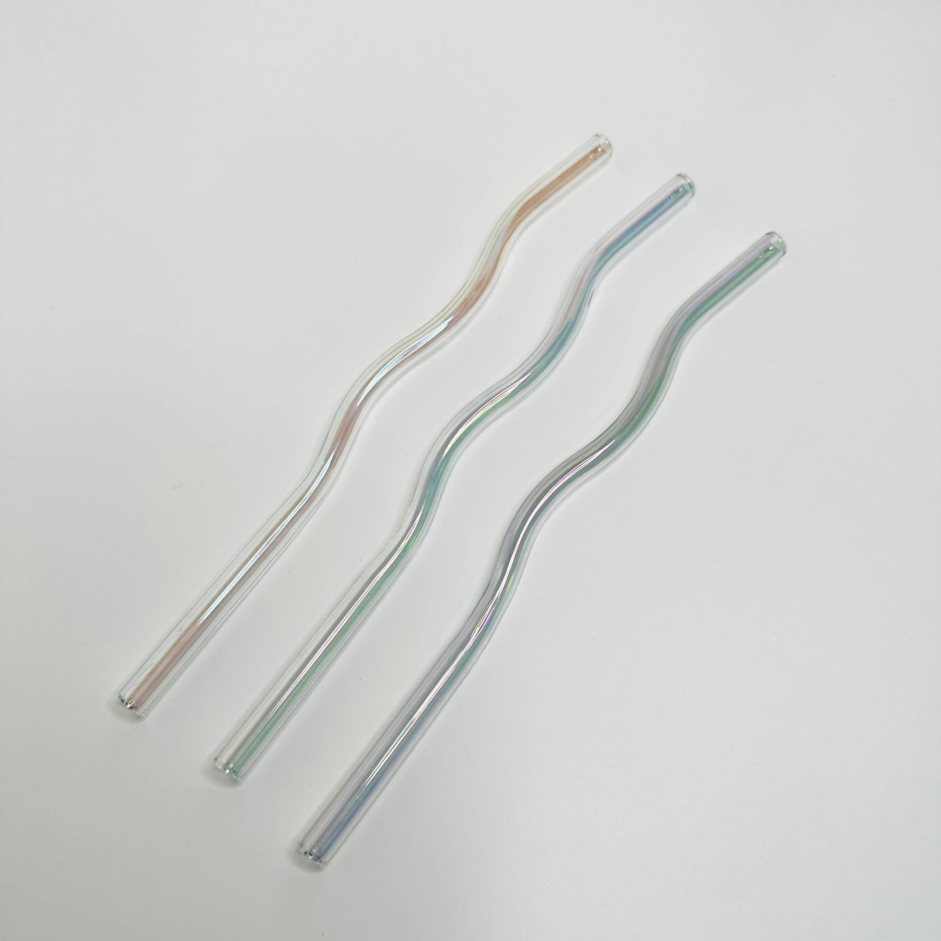 Iridescent Wavy Glass Straws