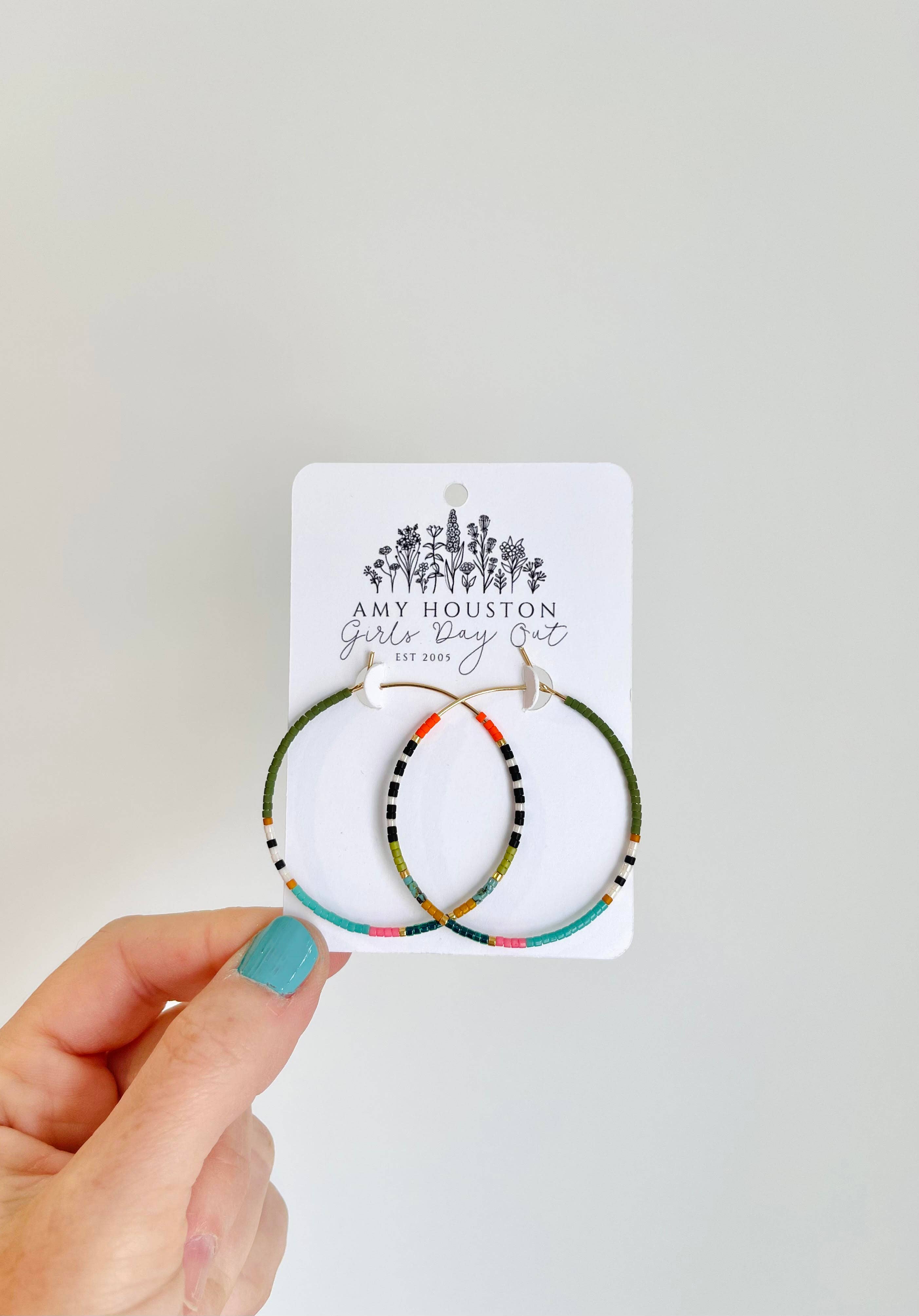 Amy Houston - Pie in The Sky - Medium- miyuki glass beaded hoop earrings