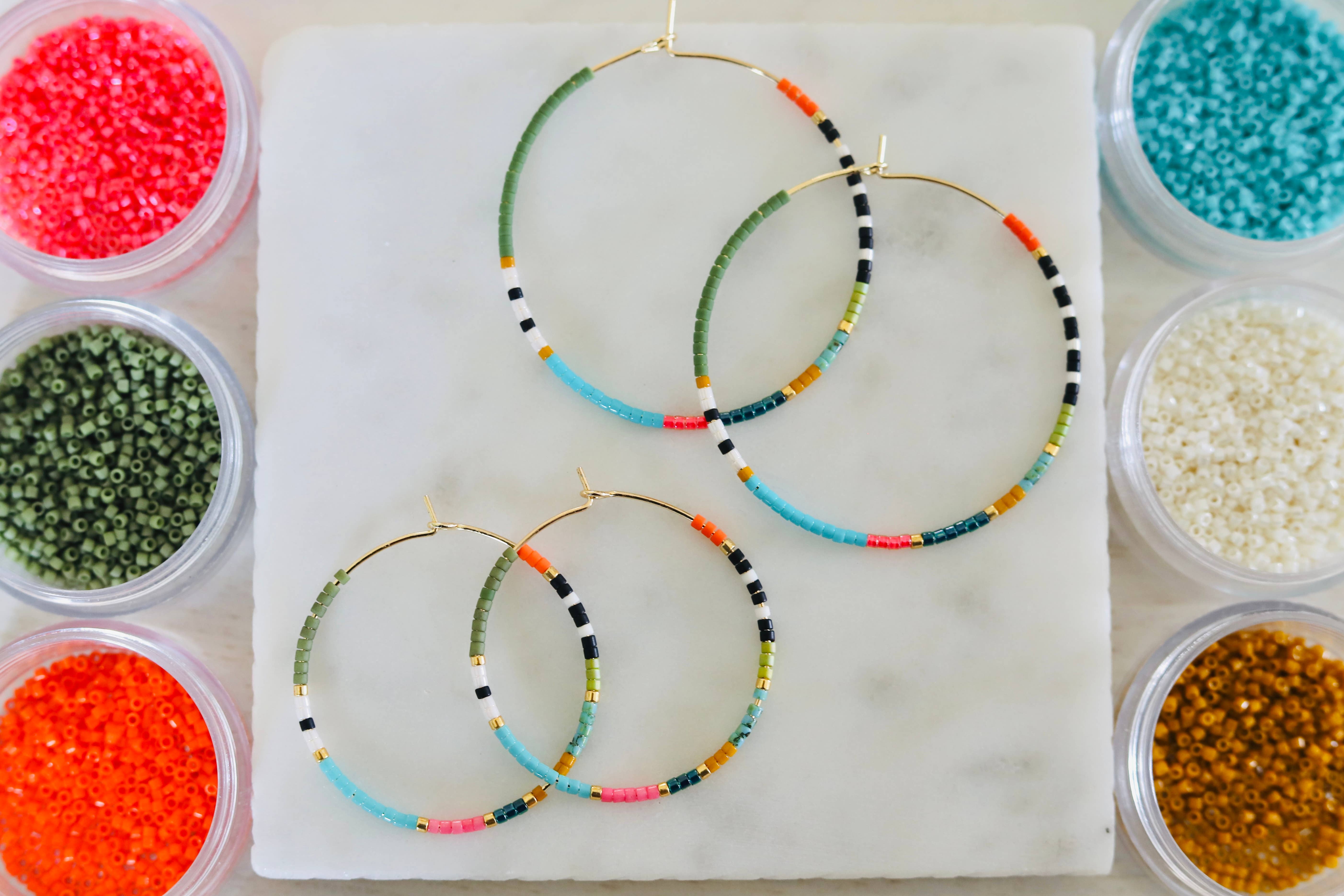 Amy Houston - Pie in The Sky - Medium- miyuki glass beaded hoop earrings