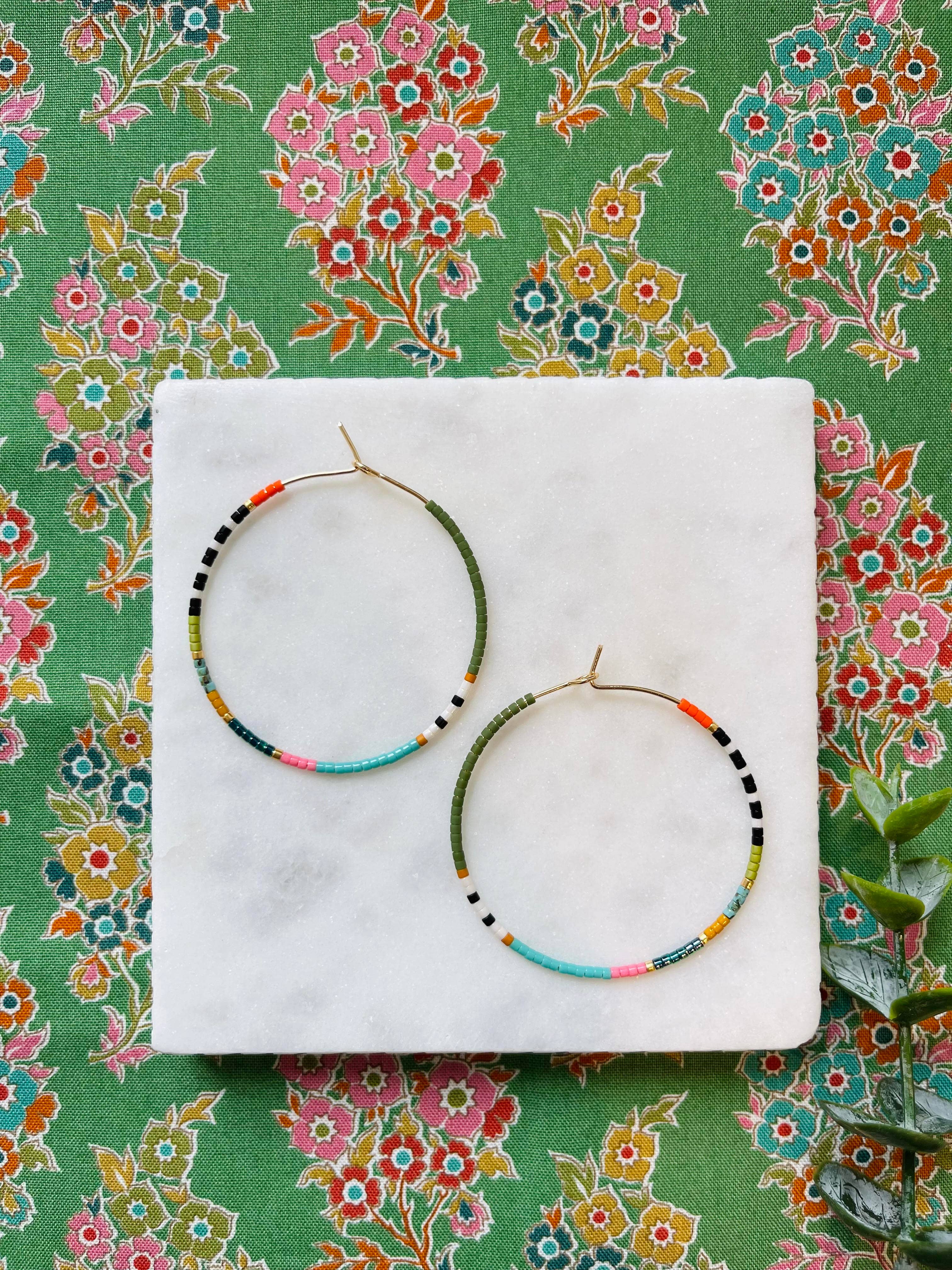 Amy Houston - Pie in The Sky - Medium- miyuki glass beaded hoop earrings